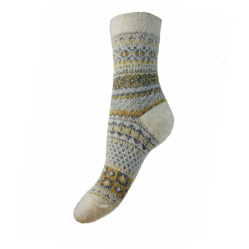 White, grey and yellow Scandi patterned soft Wool Blend socks